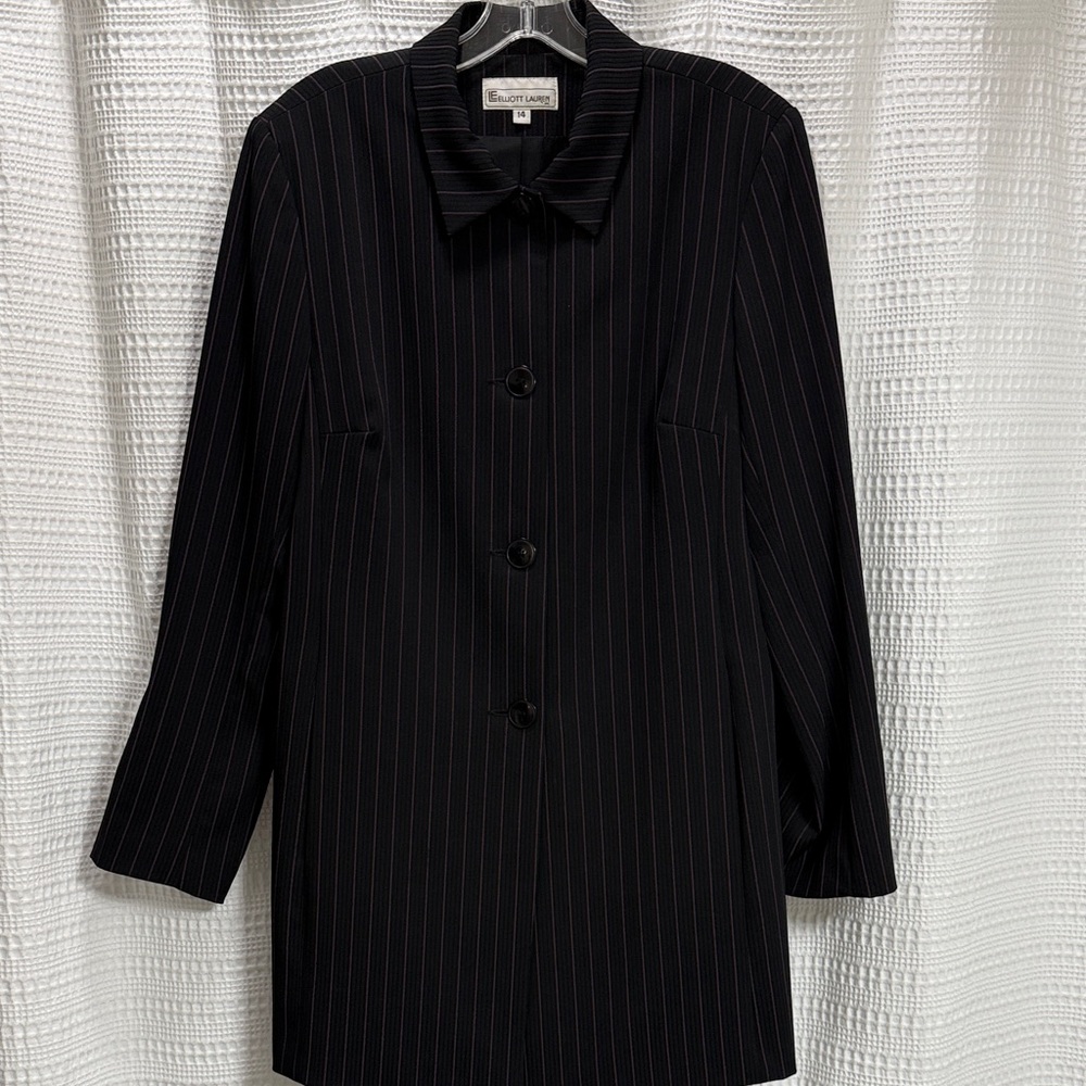 Elliott Lauren Black/Purple Pinstripe Blazer SZ 14 long line‎ lady jacket work